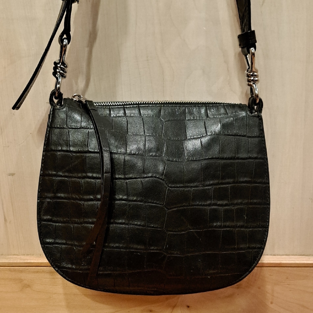AllSaints Croc-Embossed Leather Captain Crossbody Bag